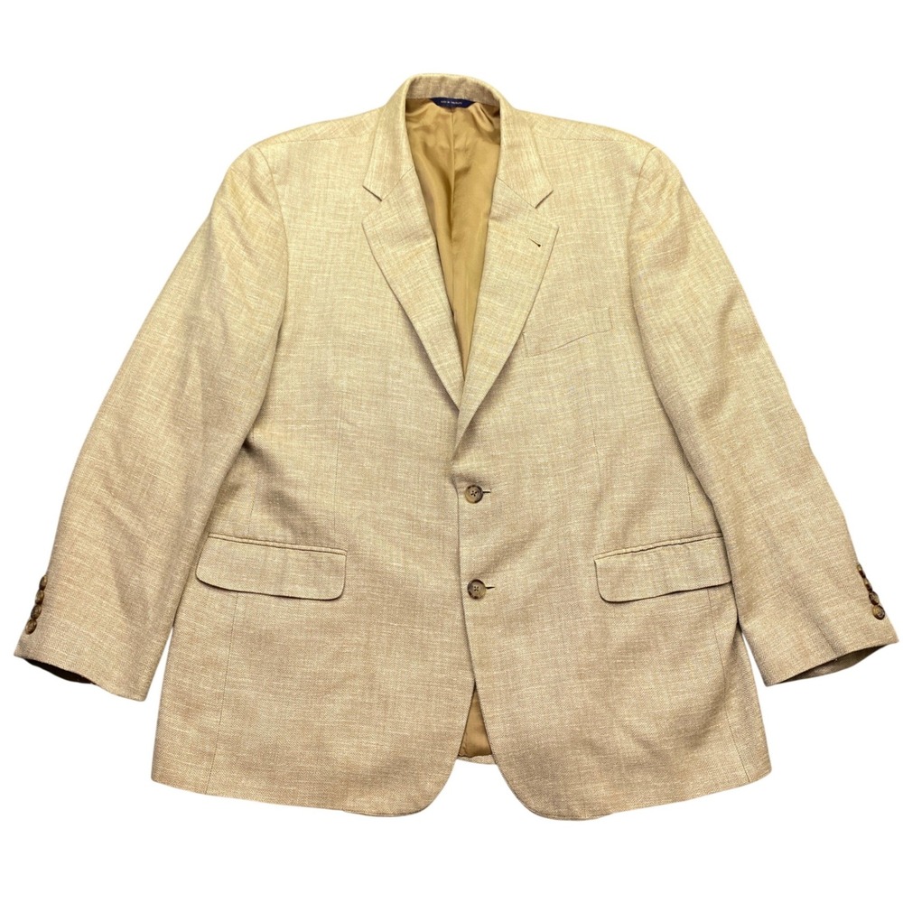 Brooks Brothers 1818 Madison Blazer Tan Herringbone Linen Wool Sport Coat 46R